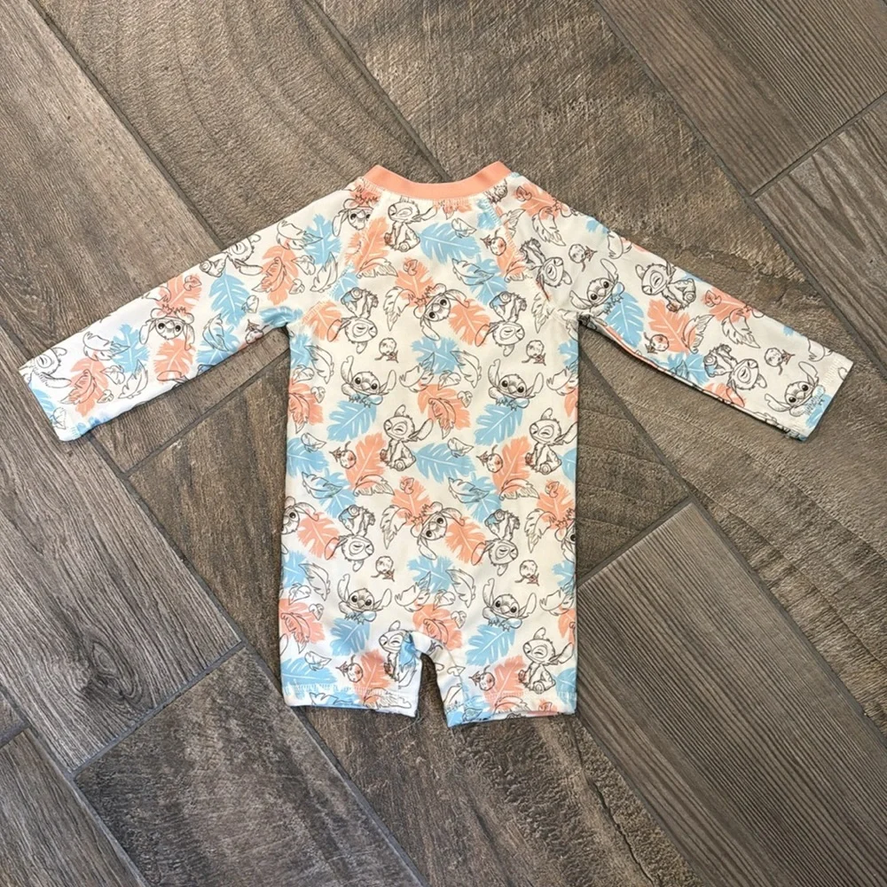 Disney Stitch Baby Rash Guard Swimsuit UPF 50+ 12M Tropical One Piece NWOT